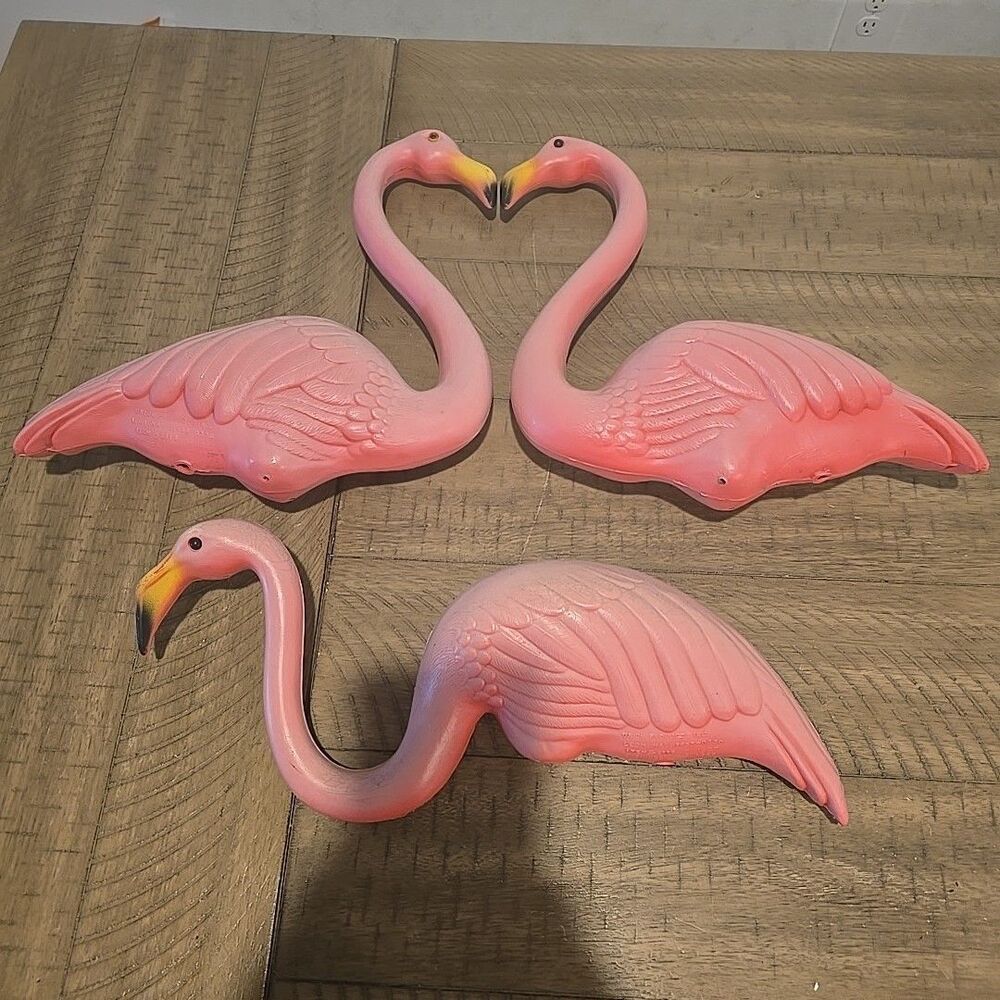 3 Vintage Don Featherstone Pink Flamingo Blow Mold Lawn Ornament No Stakes